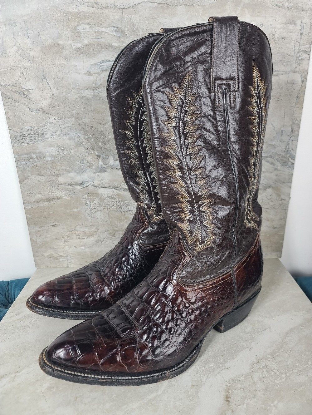 Vtg Botas Cuarto de Milla Brown Exotic Caiman Nuca Western Cowboy Boots 29/US 10